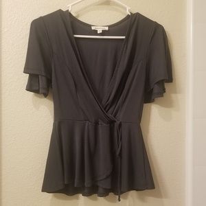 Monteau wrap blouse. Charcoal Grey size small